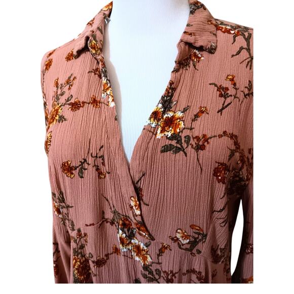 Umgee Boho Blouse Top Flare‎ Sleeves Pink Floral Cottagecore Fairy Long Tunic LG - Picture 6 of 9